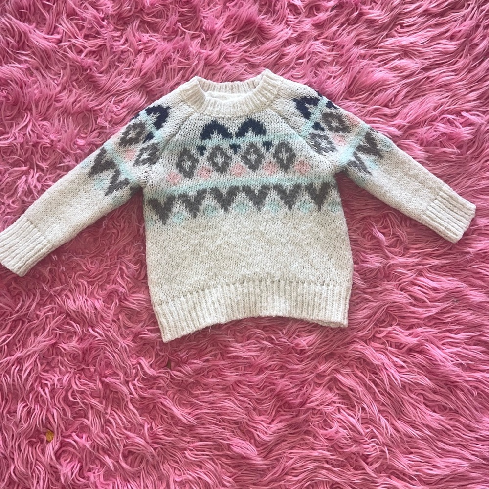 Cat & Jack Cream and Gray Fair Isle Sweater